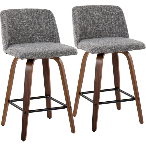 Toriano 26" Counter Stool in Noise Grey Fabric, Walnut Finish & Black (Set of 2)